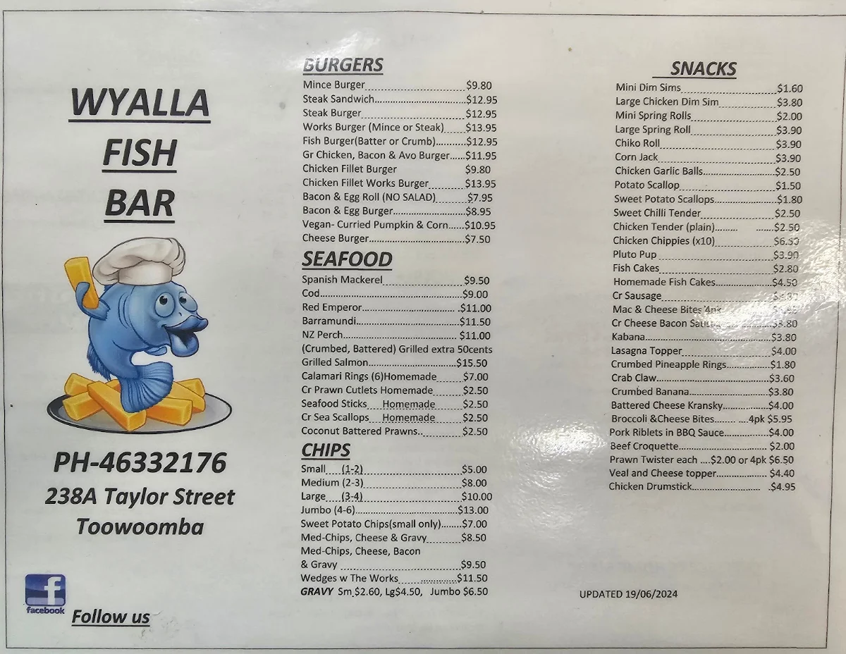 Menu, Wyalla fish bar
