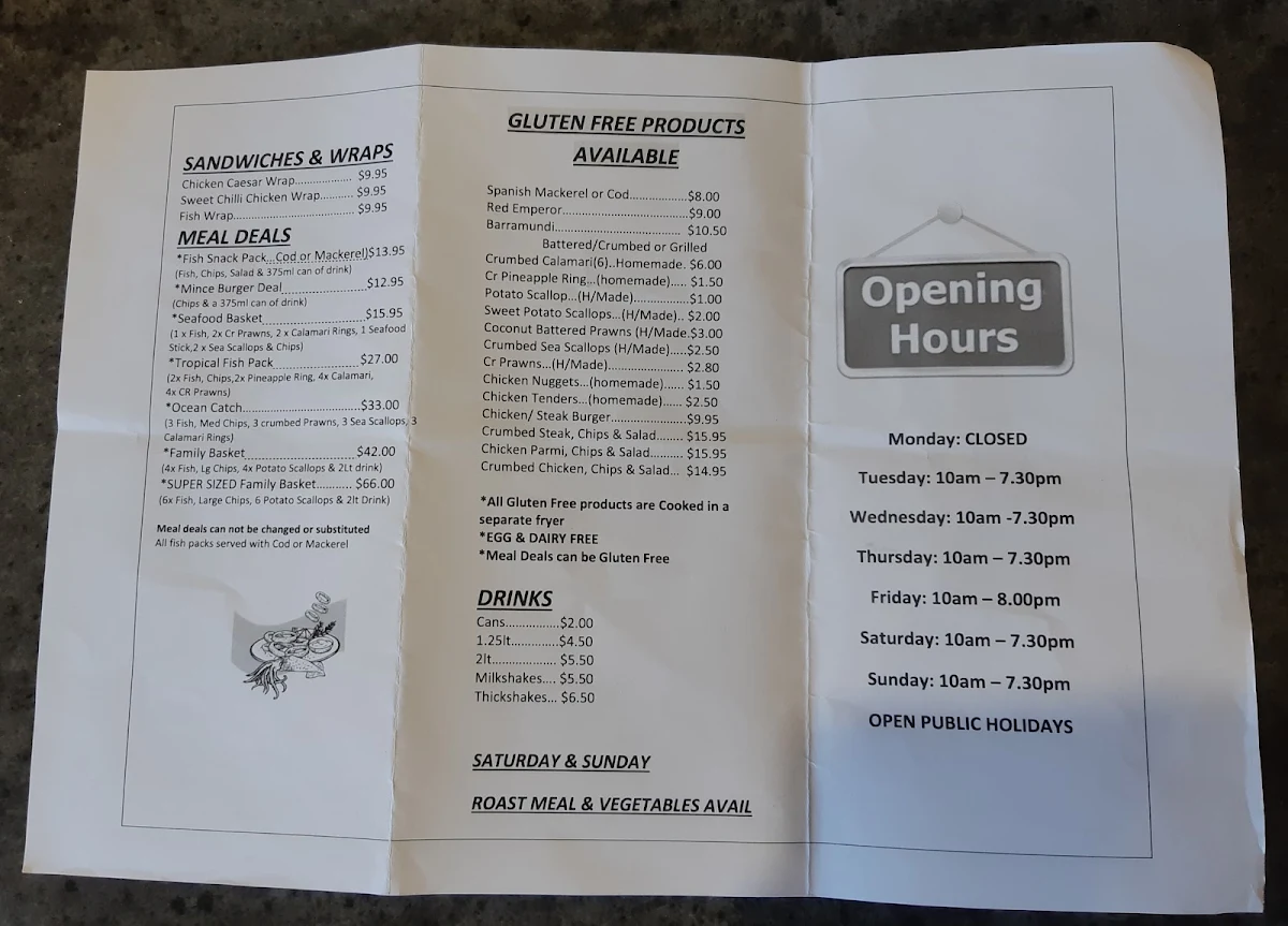 Menu, Wyalla fish bar