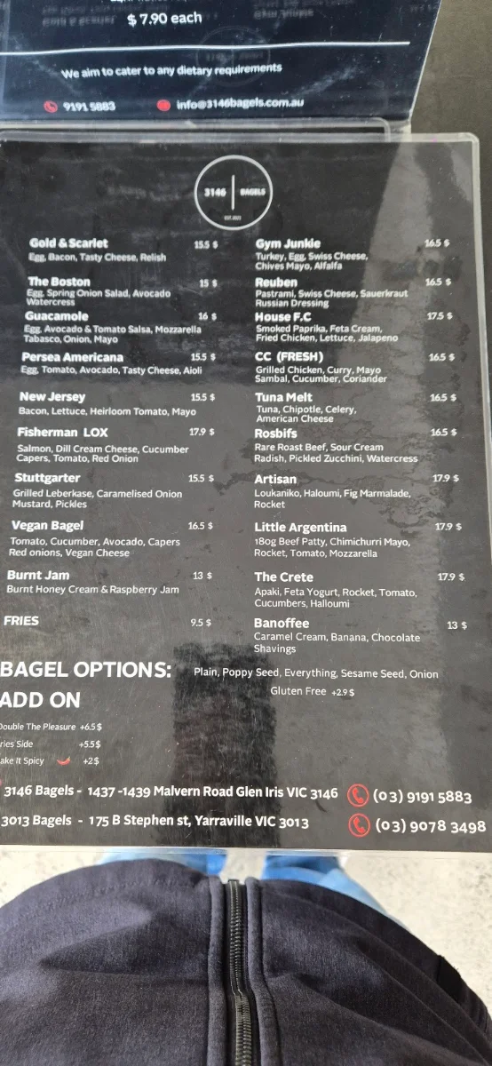 Menu, 3146 Bagels