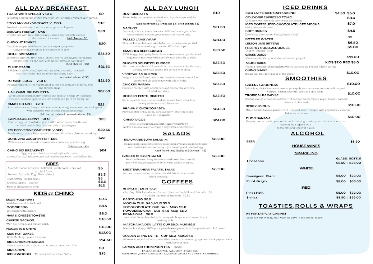 Menu, Chino & Co