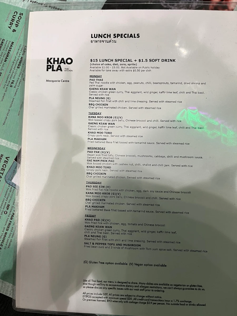 Menu, Khao Pla Macquarie Centre