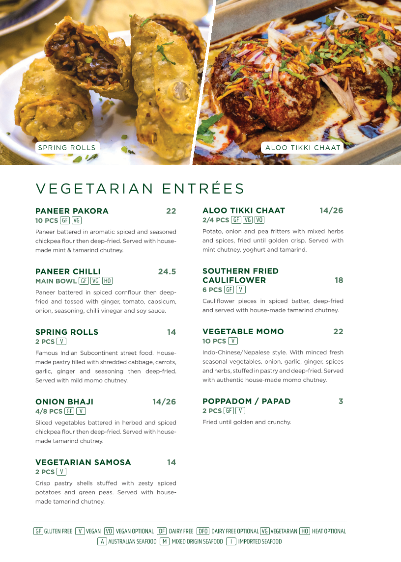 Menu, TruFusion Indian Bar & Grill