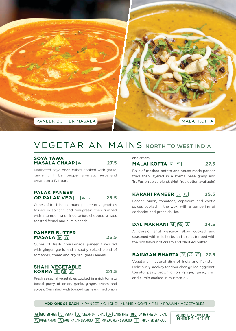 Menu, TruFusion Indian Bar & Grill