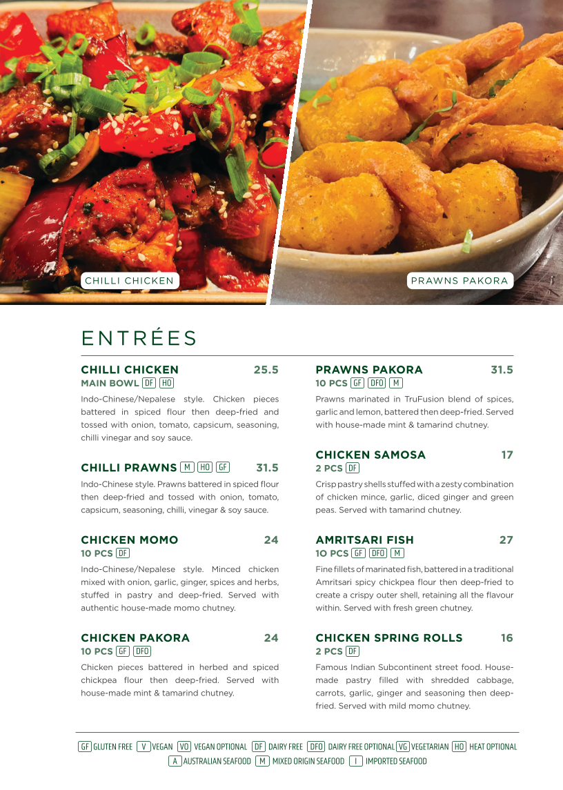 Menu, TruFusion Indian Bar & Grill