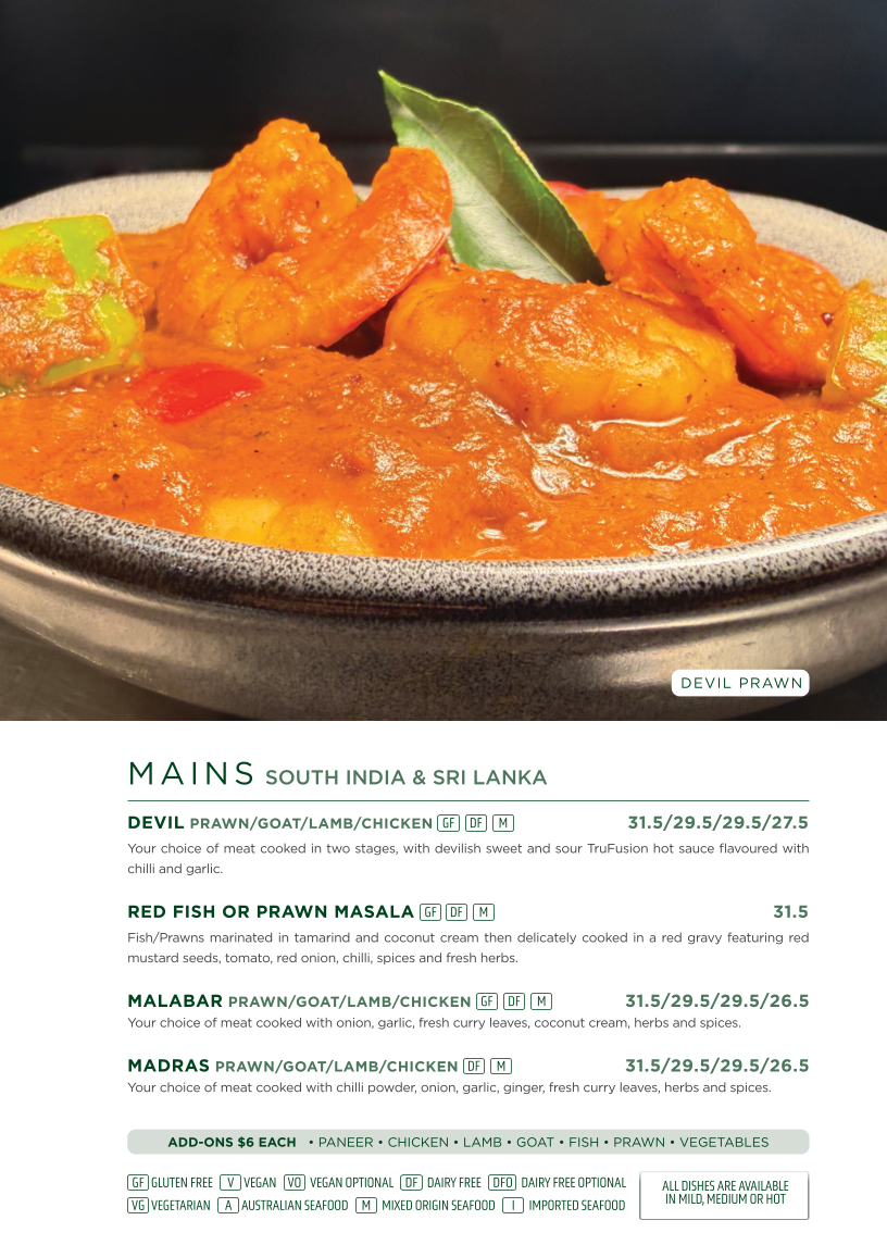 Menu, TruFusion Indian Bar & Grill