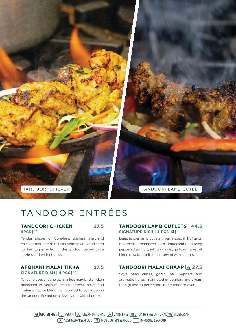 Menu, TruFusion Indian Bar & Grill