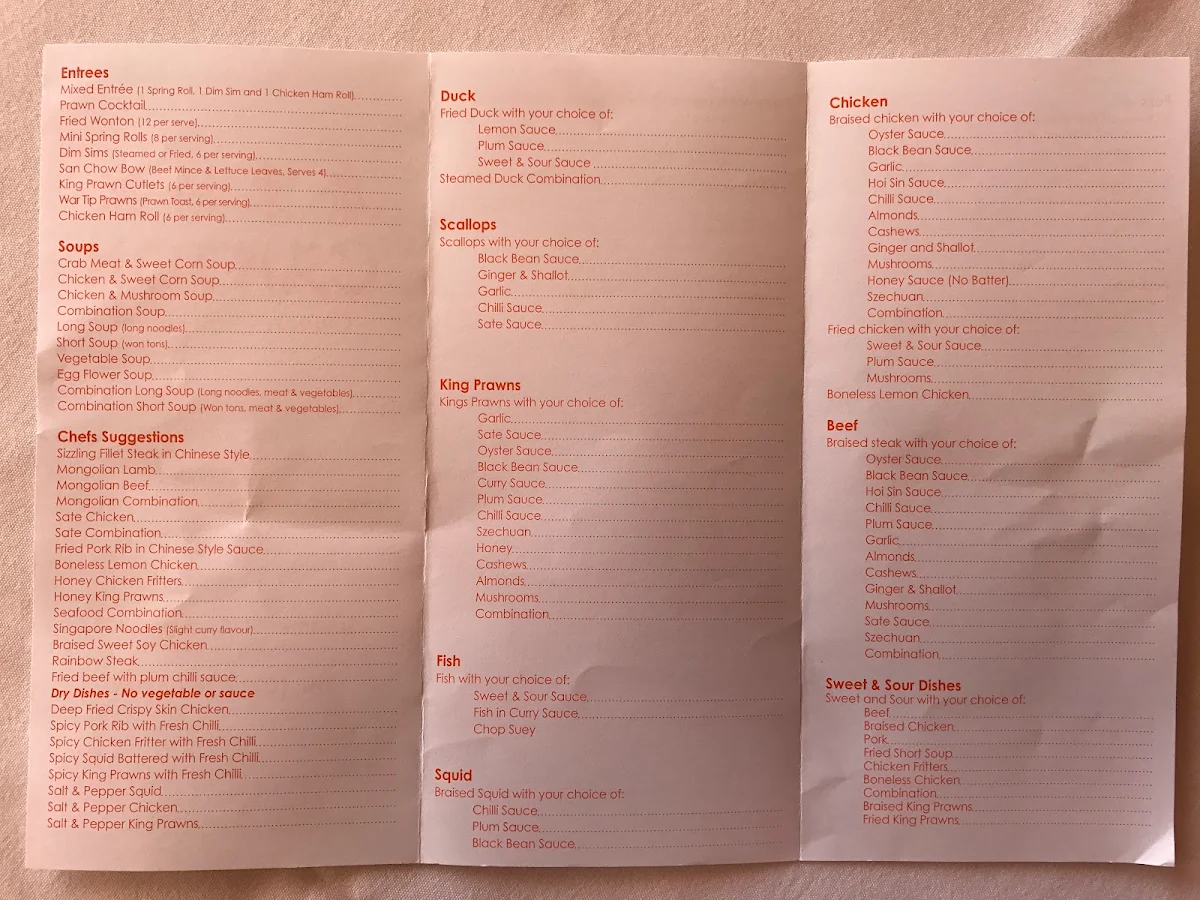 Menu, Canton Chinese Restaurant