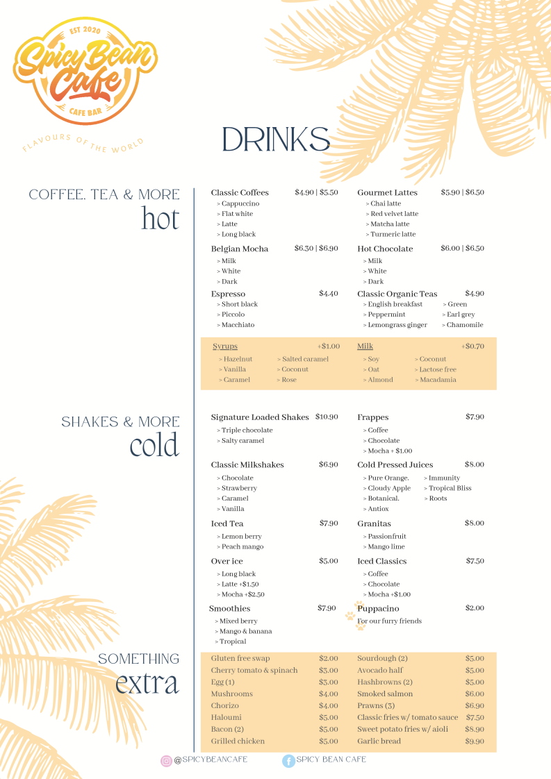 Menu, Spicy Bean Cafe
