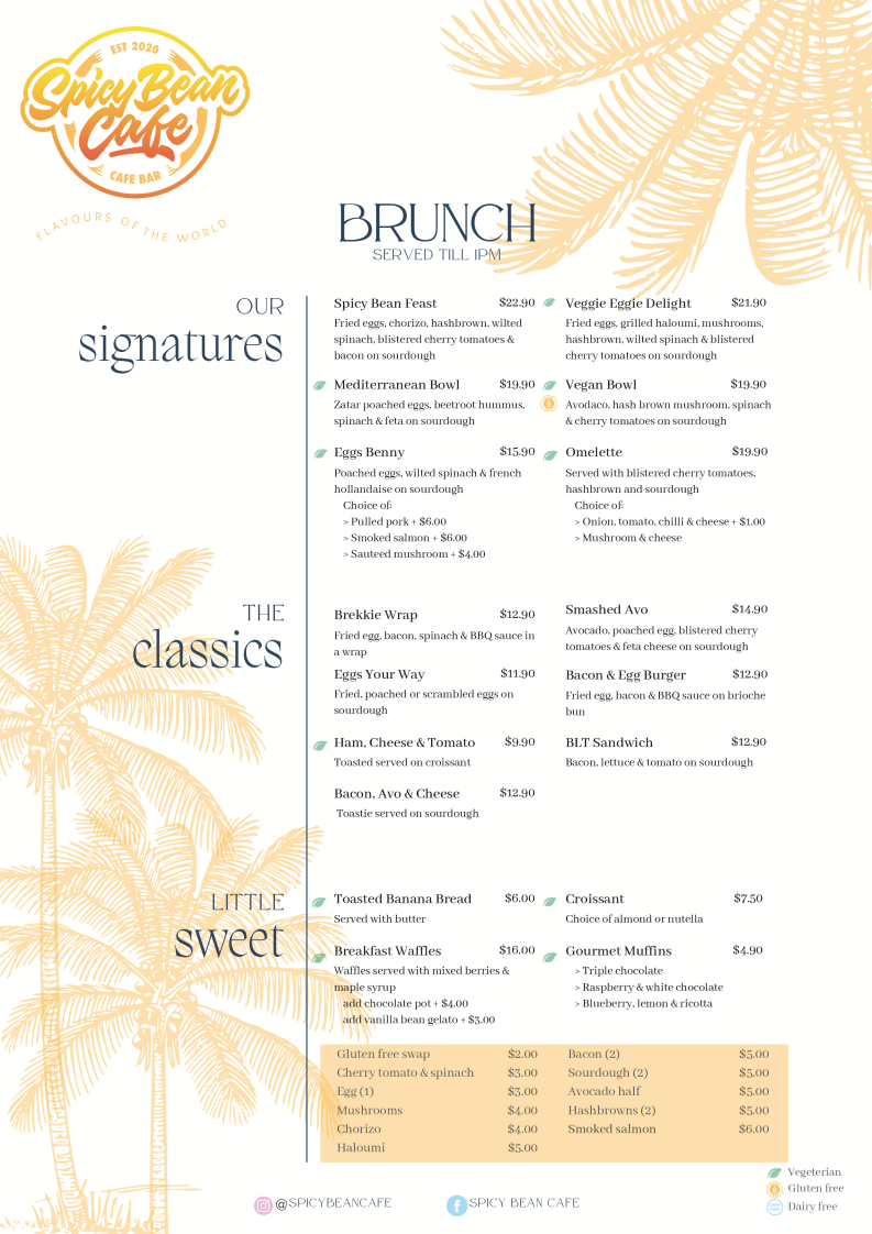 Menu, Spicy Bean Cafe