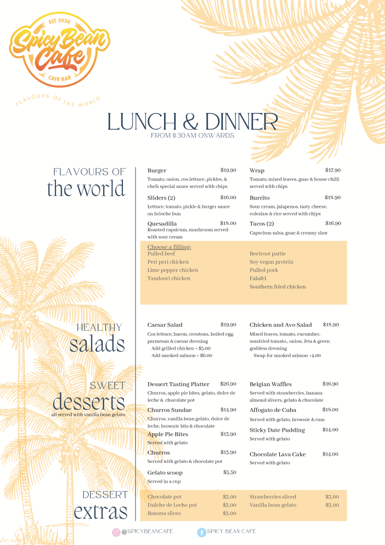 Menu, Spicy Bean Cafe