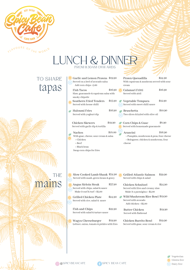 Menu, Spicy Bean Cafe