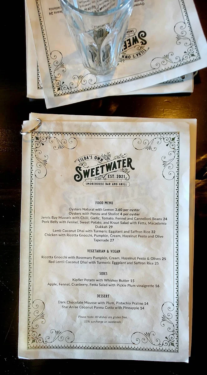 Menu, Sweetwater Tilba