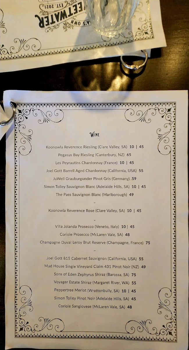 Menu, Sweetwater Tilba