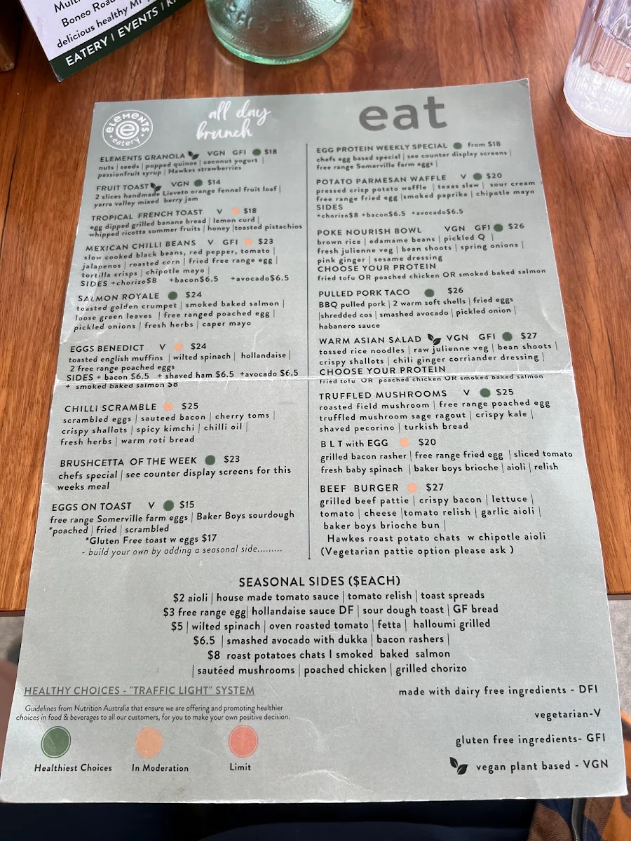 Menu, Elements Eatery