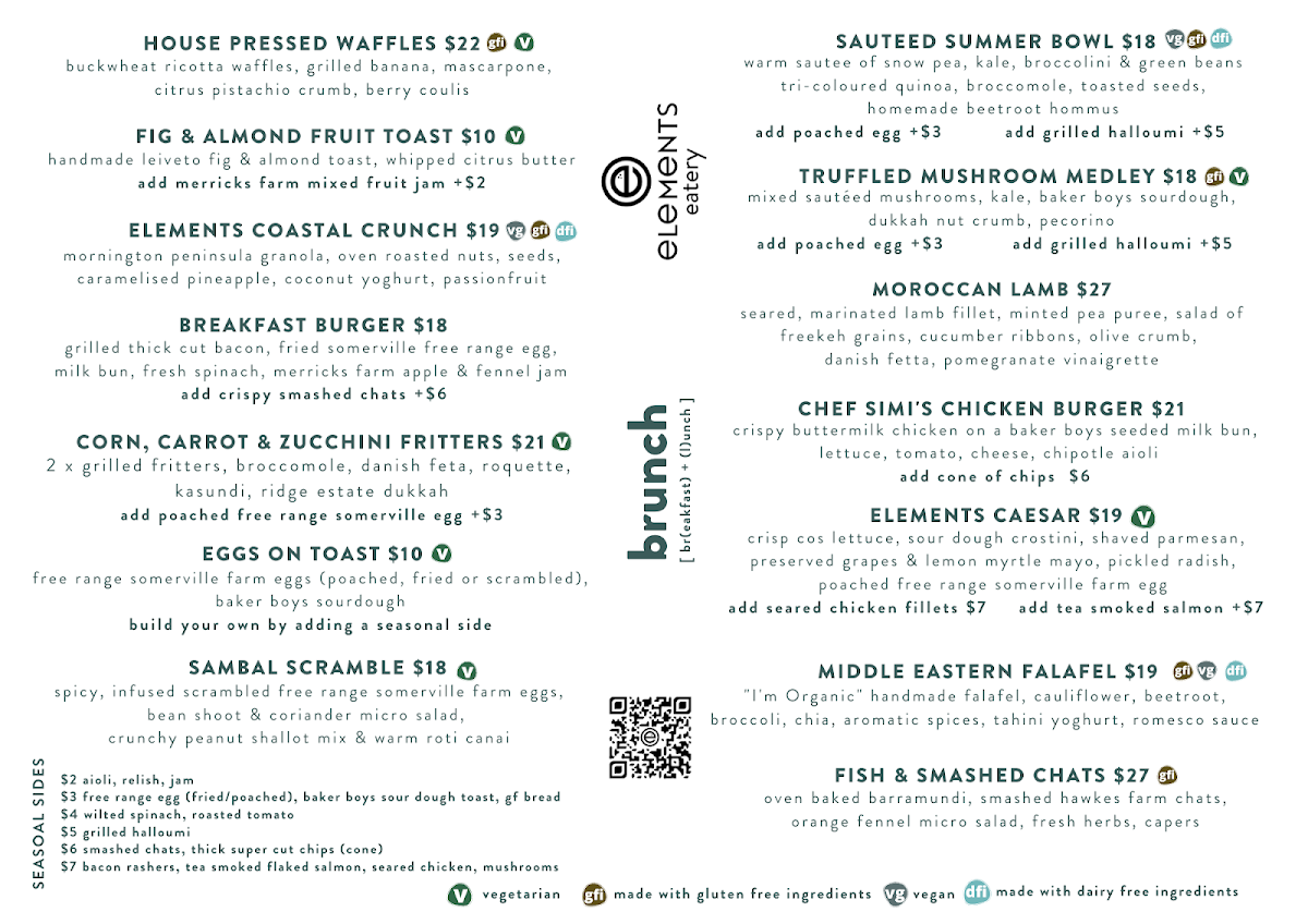 Menu, Elements Eatery