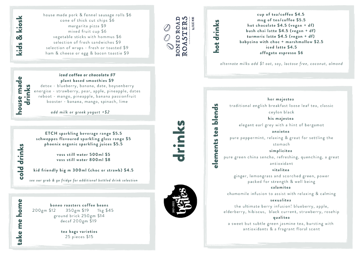 Menu, Elements Eatery