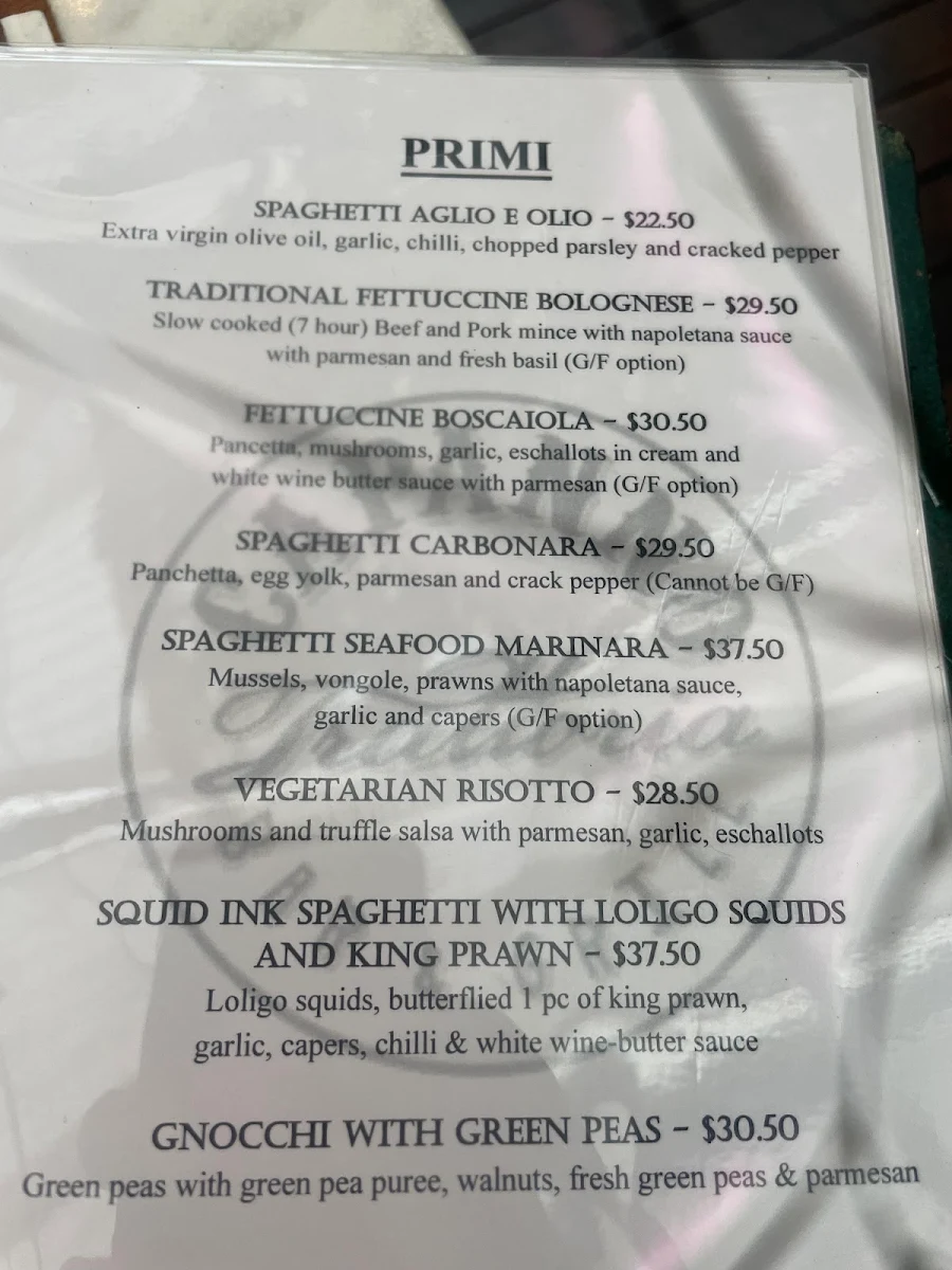 Menu, Capanno Trattoria Bar and Grill