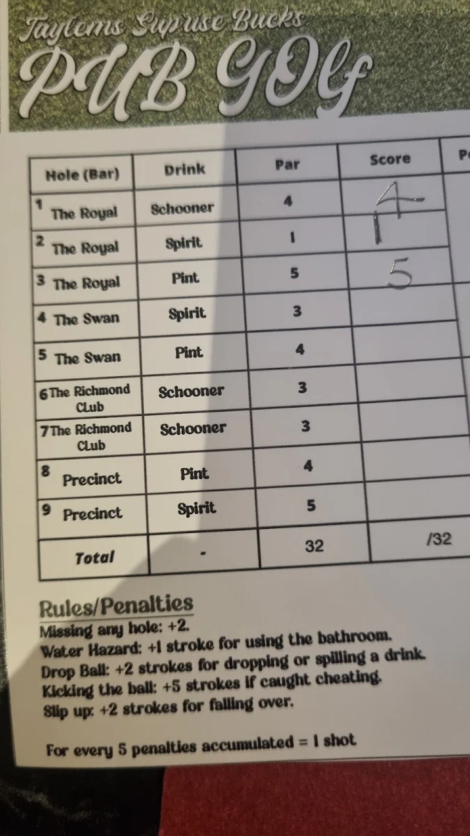 Menu, Royal Hotel
