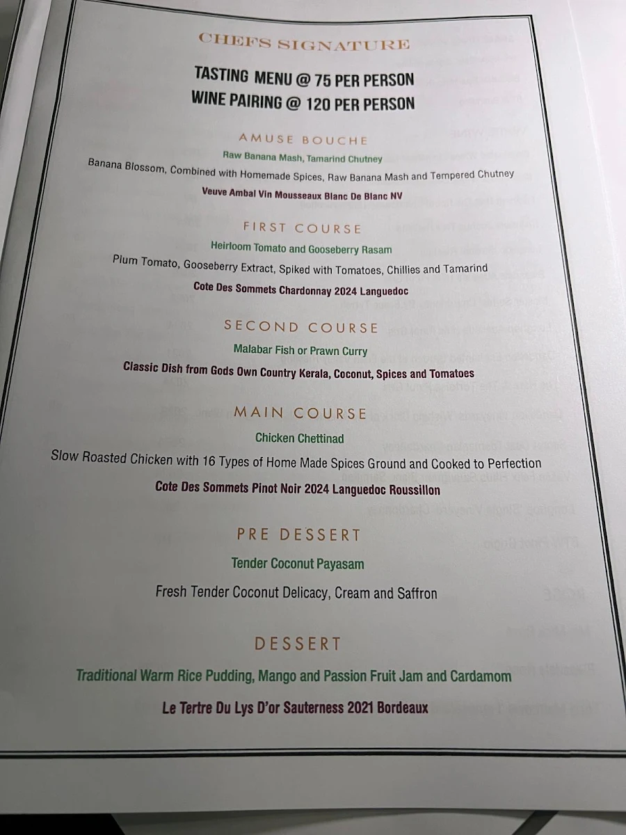 Menu, Southern Spice