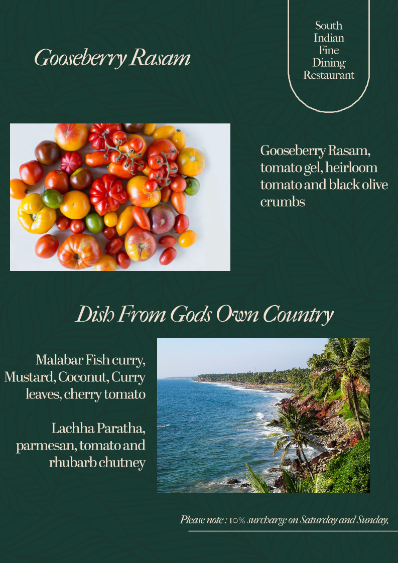 Menu, Southern Spice
