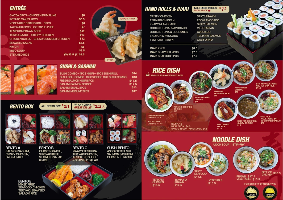 Menu, Sushi Hinode
