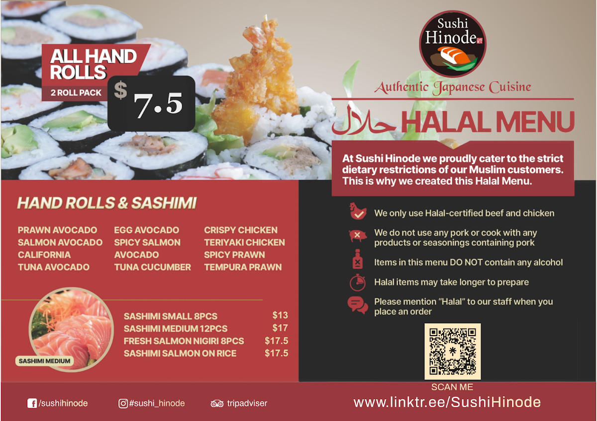 Menu, Sushi Hinode