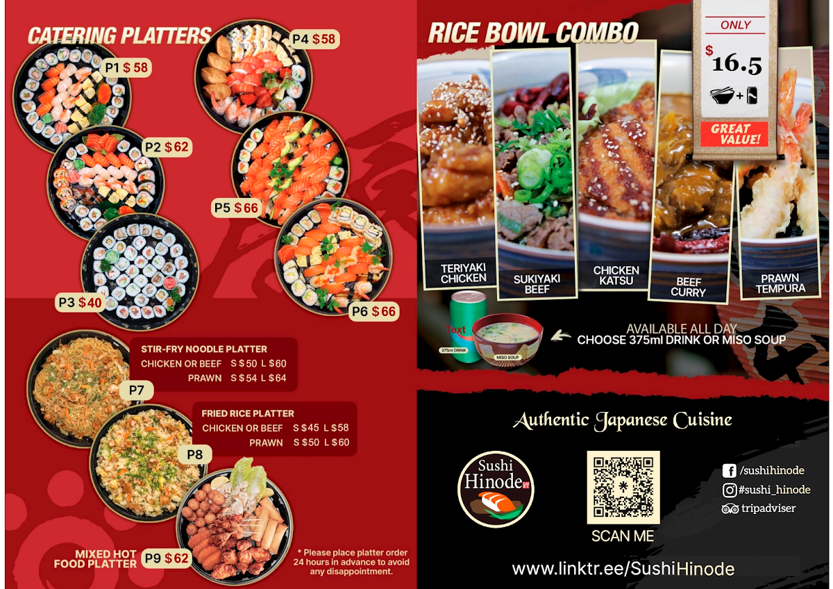 Menu, Sushi Hinode