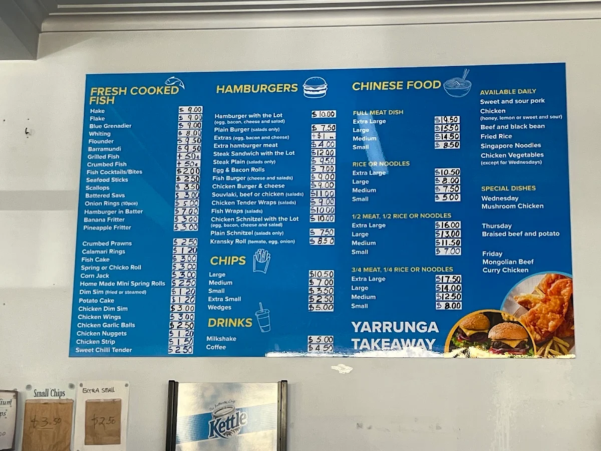 Menu, Yarrunga Take Away