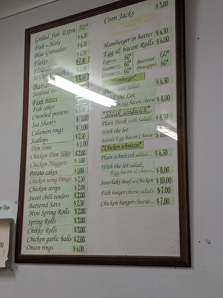 Menu, Yarrunga Take Away