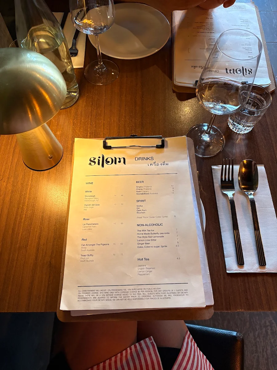 Menu, Silom Thai