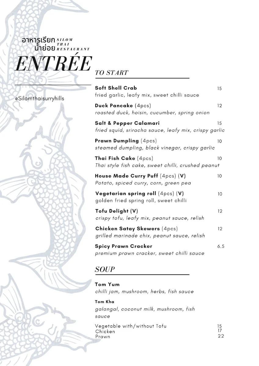 Menu, Silom Thai