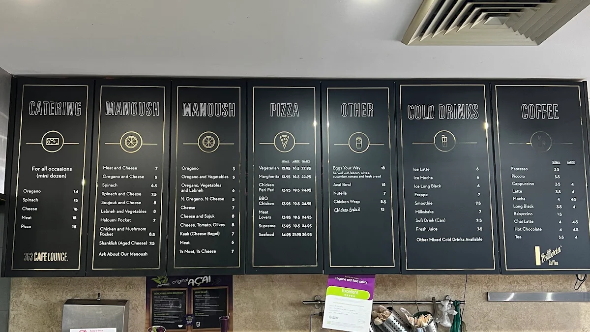 Menu, 363 Cafe Lounge & Bakery Campsie (Manoush)