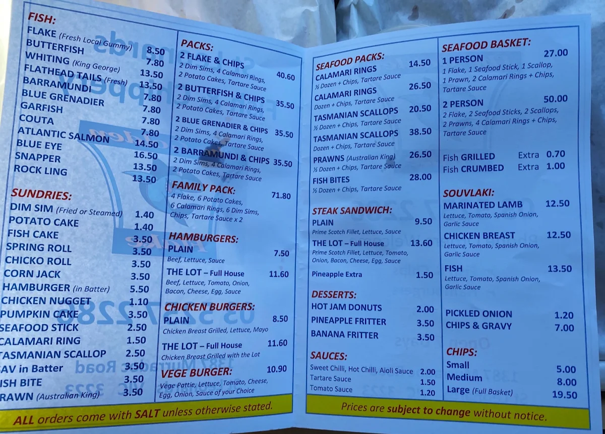 Menu, The Golden Flake
