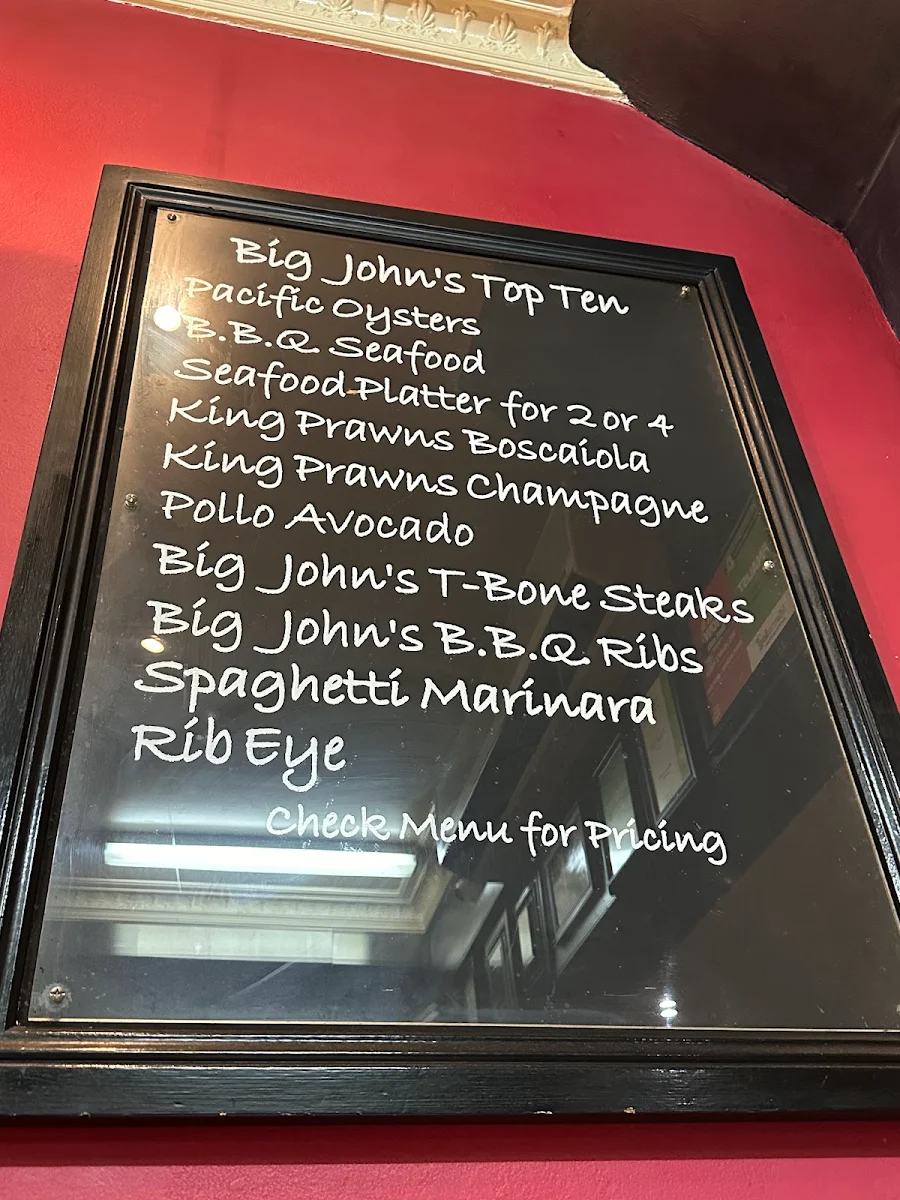 Menu, Big John's Italian Seafood Restaurant