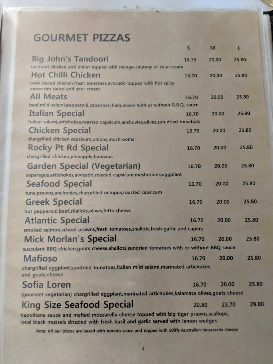 Menu, Big John's Italian Seafood Restaurant