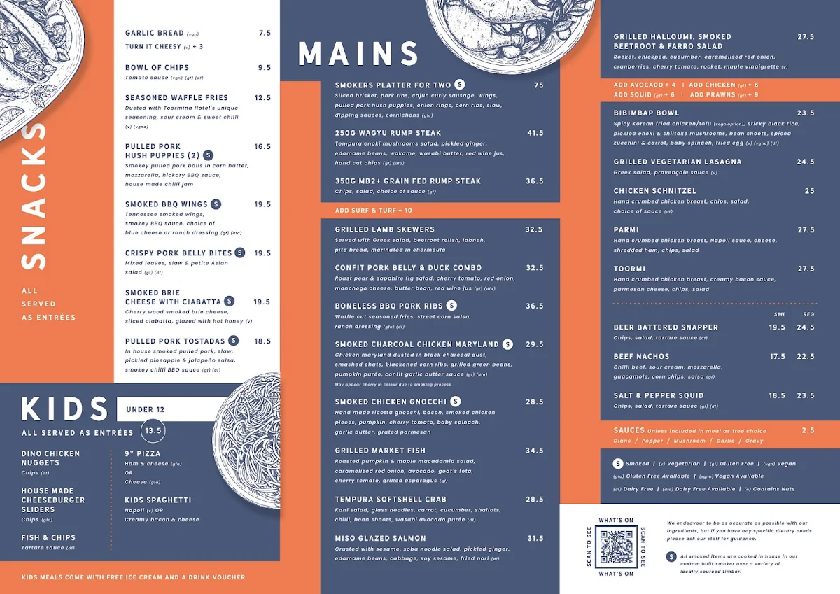 Menu, Toormina Hotel