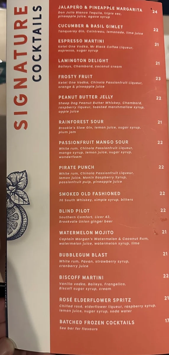 Menu, Toormina Hotel