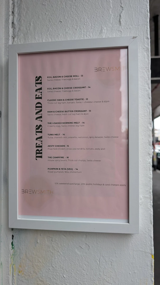 Menu, BREWSMITH - Fitzroy