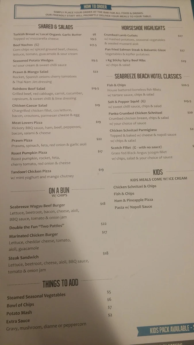 Menu, Seabreeze Beach Hotel
