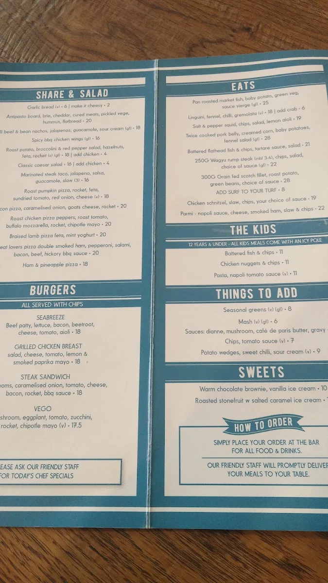 Menu, Seabreeze Beach Hotel