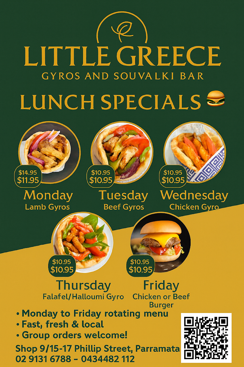 Menu, Little Greece Gyros & Souvlaki Bar