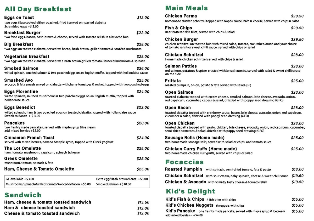 Menu, Cafe Coffea