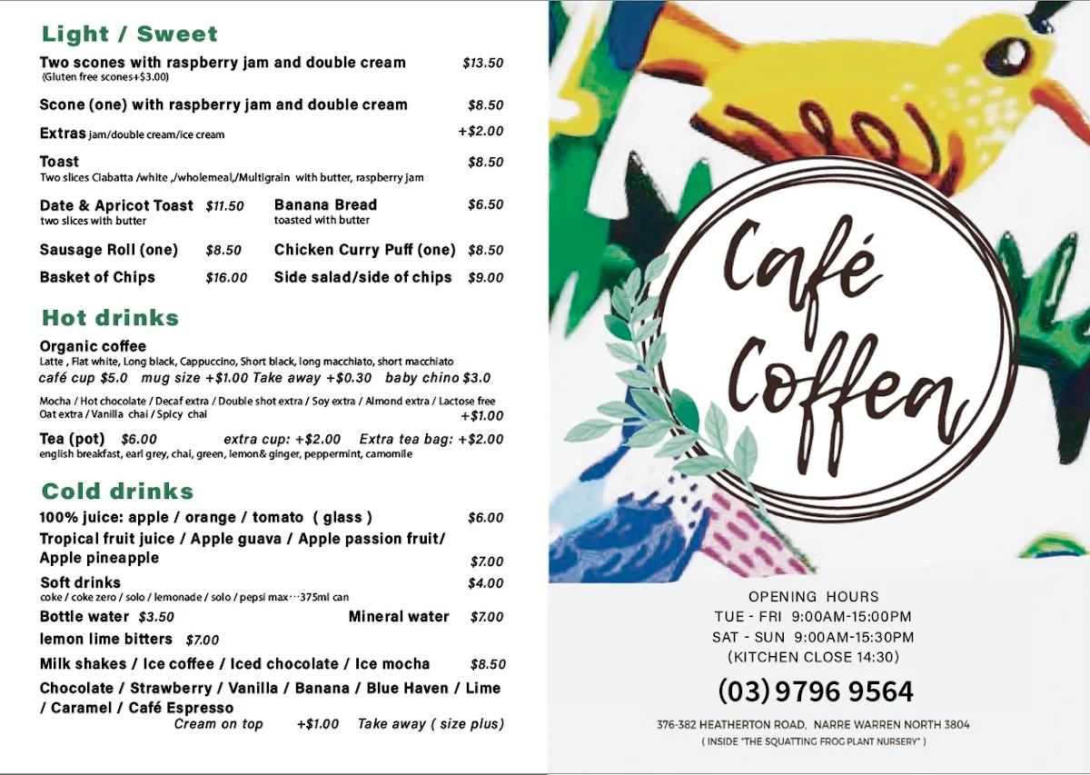 Menu, Cafe Coffea