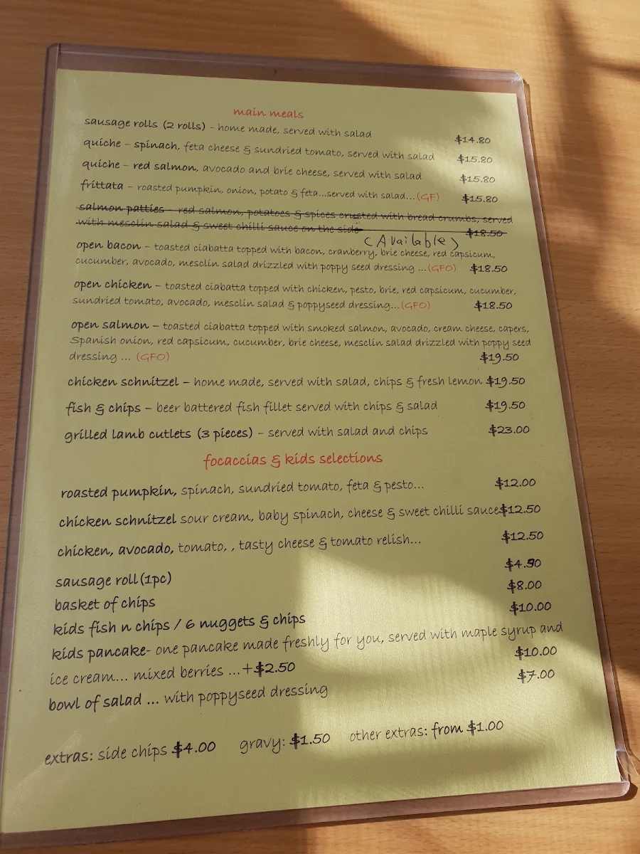 Menu, Cafe Coffea
