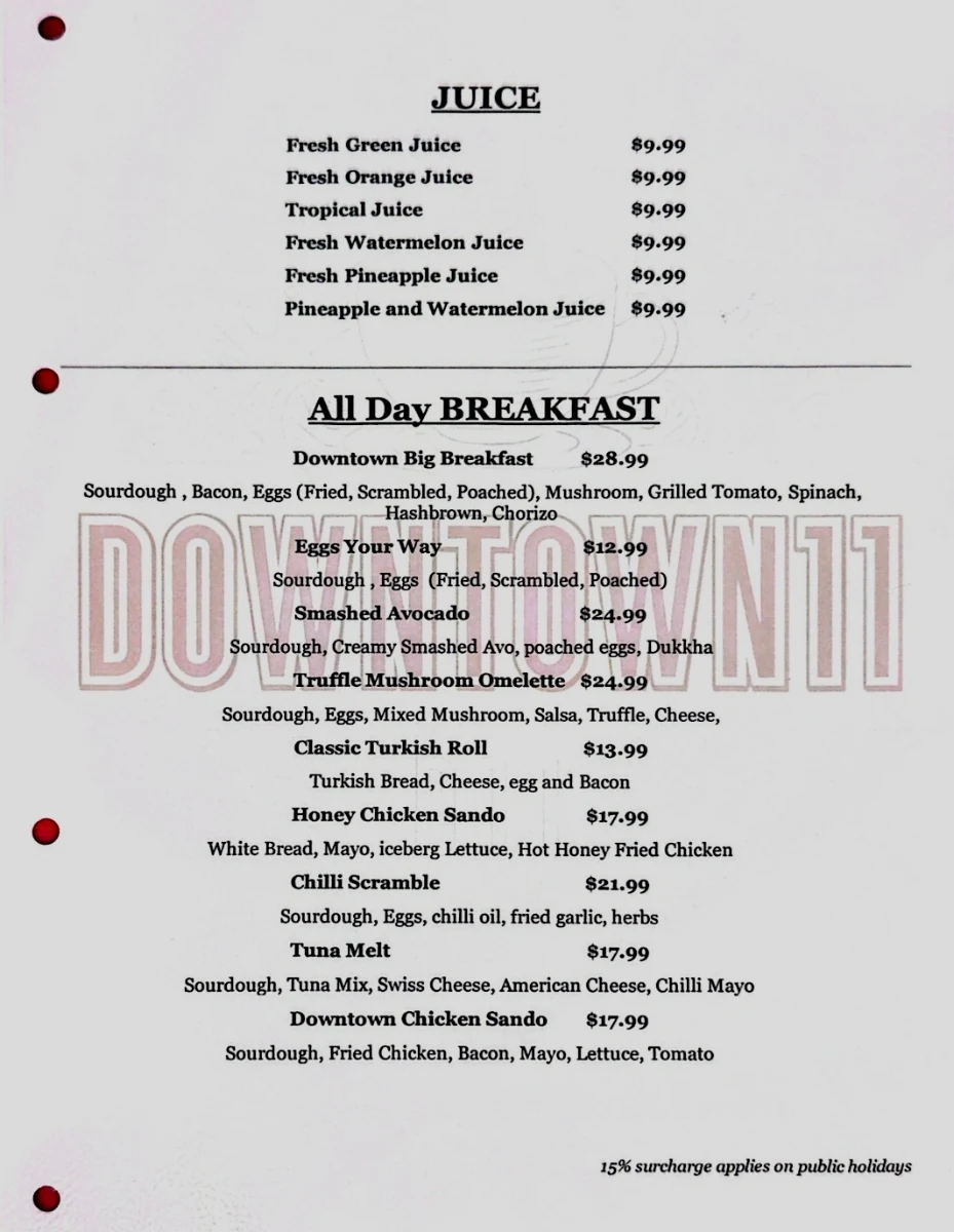 Menu, Downtown11