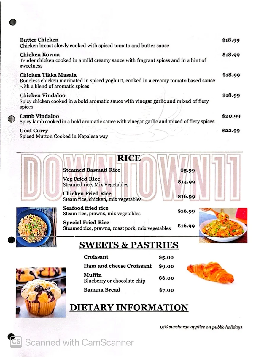 Menu, Downtown11