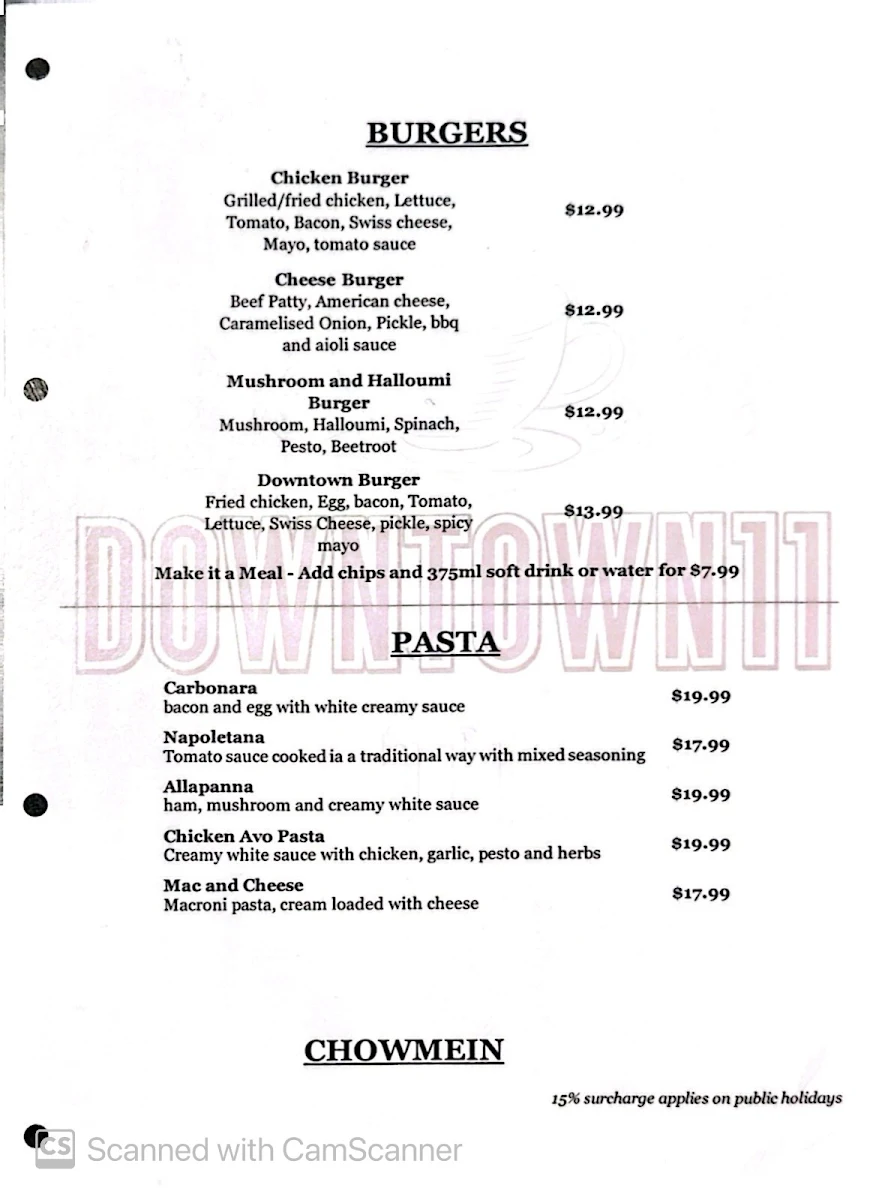 Menu, Downtown11