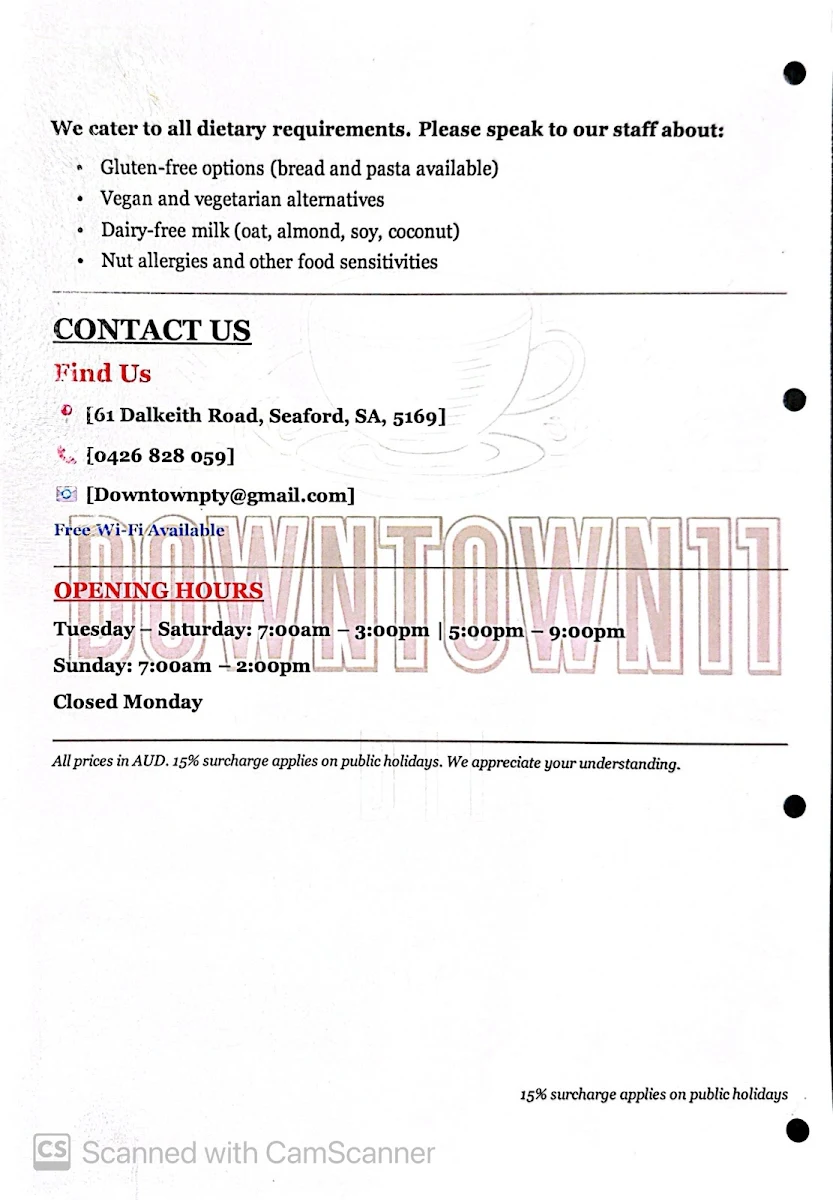 Menu, Downtown11