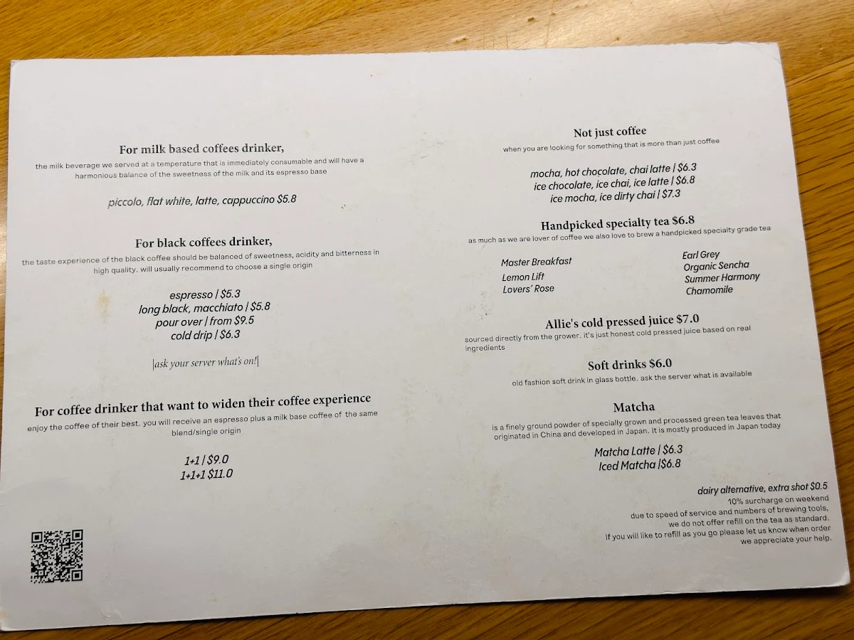 Menu, Coffee Anthology