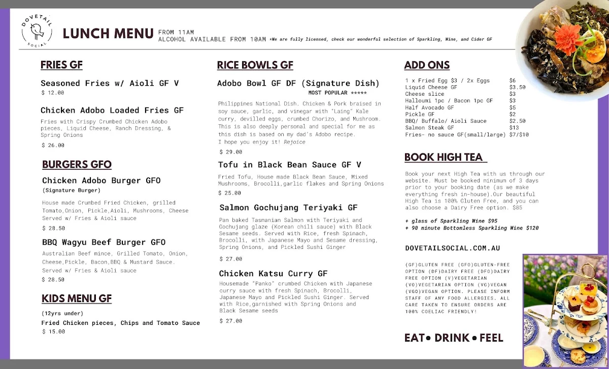 Menu, Dovetail Social